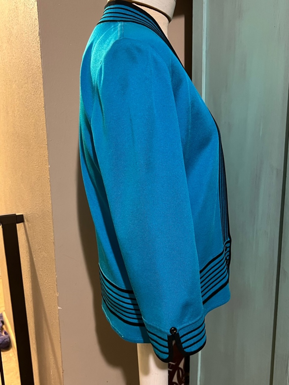 VTG Toula Blue Black Knit Open Front Cardigan Sweater jacket Size XS Academia - Picture 5 of 13